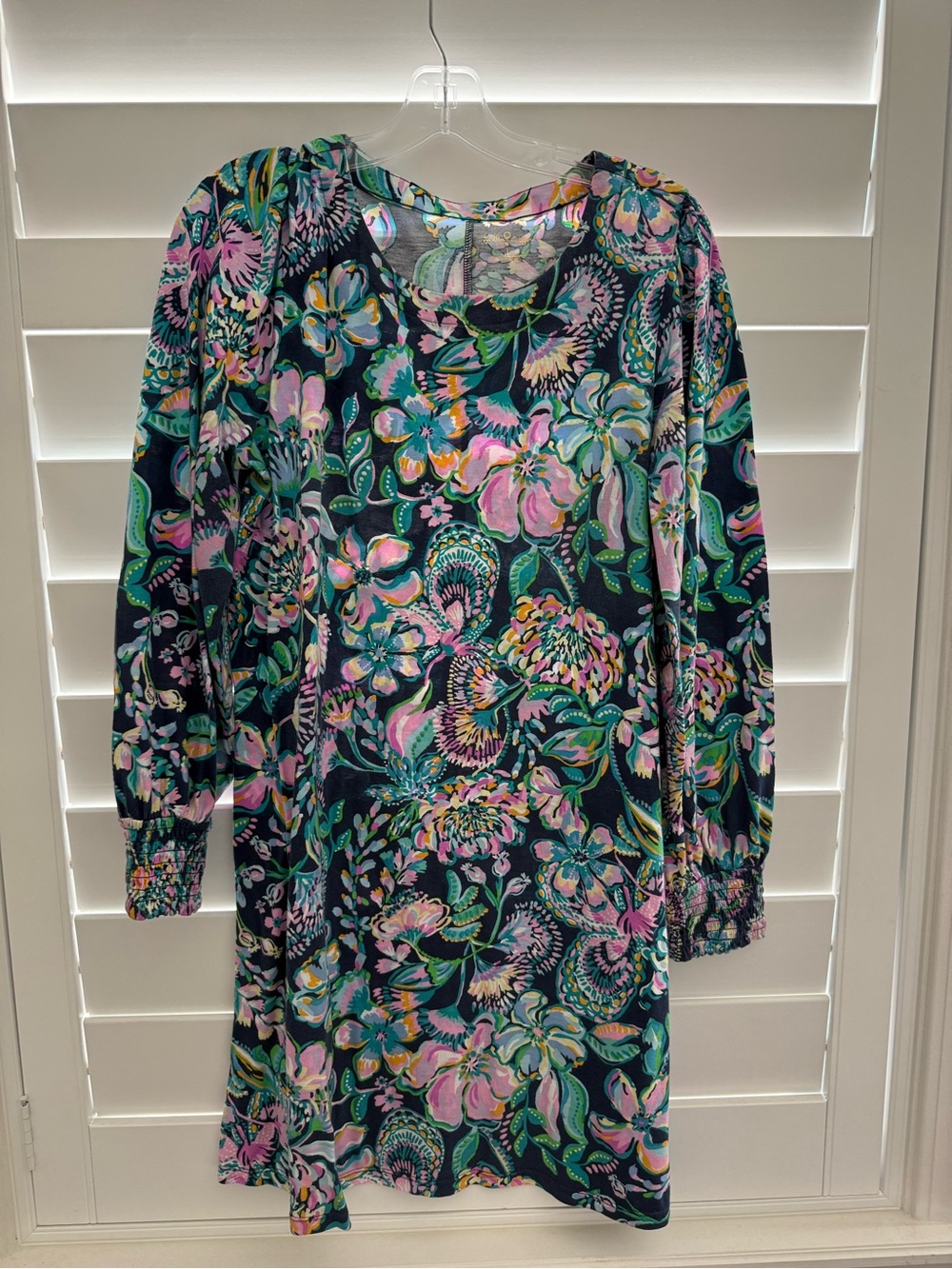 Lilly Pulitzer Navy Floral Midi Dress with Pink & Green Print